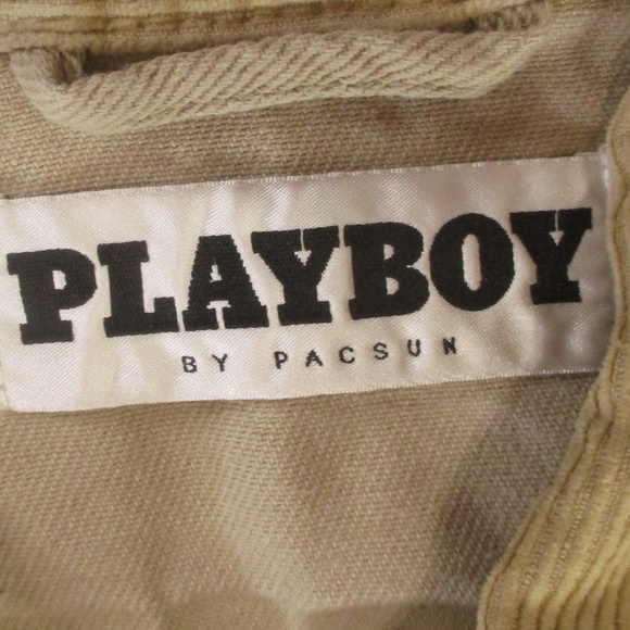 Playboy Jean Jacket Men's Large Beige Trucker Denim Corduroy Collar Button Front - Picture 6 of 9